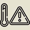 The thermometer and warning triangle symbols represent overheating sensors that keep the water at the perfect temperature.