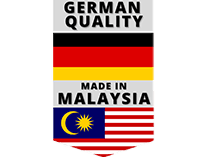 The German and Malaysia flags mean product quality comparable to German products and made in Malaysia.